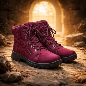 Sun + Stone Maroon Lace-Up /Zip Boots Size 7.5
